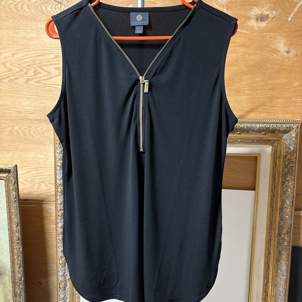 JM Collection Black Sleeveless Blouse with Gold Zipper